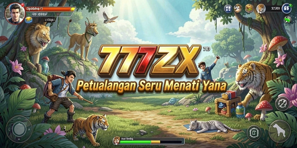 Tangkapan layar 777ZX menampilkan aksi petualangan yang mendebarkan.