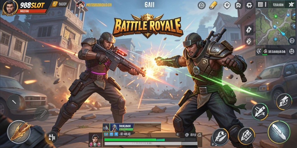 Tampilan seru gameplay Battle Royale di 988SLOT.