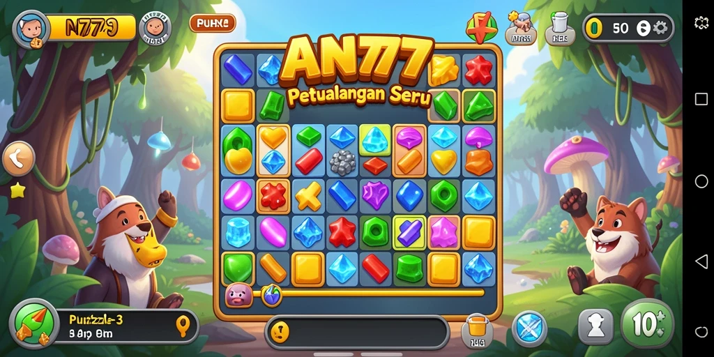 Screenshot gameplay AN777 memperlihatkan kombinasi permen berwarna yang menawan.