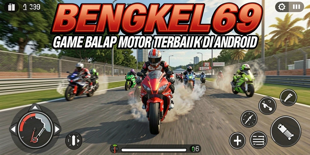 Tampilan gameplay BENGKEL69 yang mendebarkan di trek balap.
