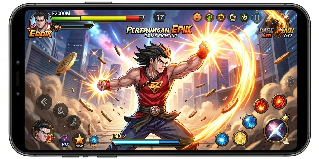 Gameplay F200M yang seru dan menegangkan saat bertarung.