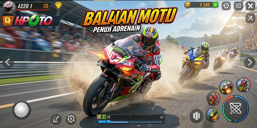 Screenshot HPTOTO menampilkan balapan motor yang intens dan mendebarkan.