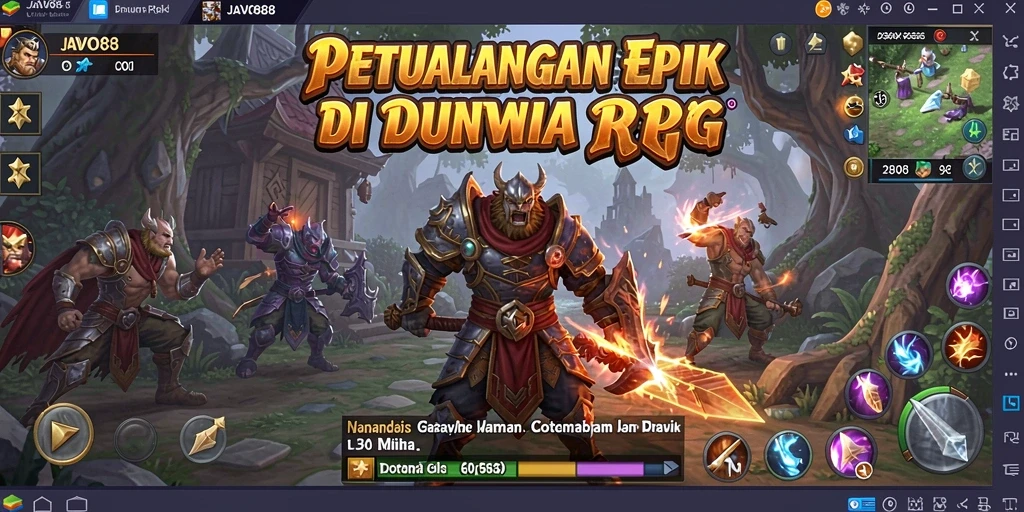 Screenshot utama JAVO88 menampilkan pertempuran intens dalam dunia RPG.
