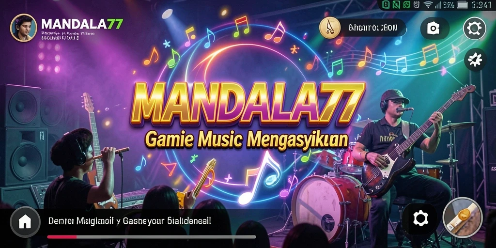 Screenshot gameplay MANDALA77 menunjukkan aksi bermain musik yang seru.