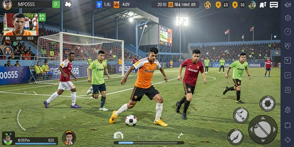 Tampilan gameplay mendebarkan di MPO555 dengan aksi sepak bola seru.