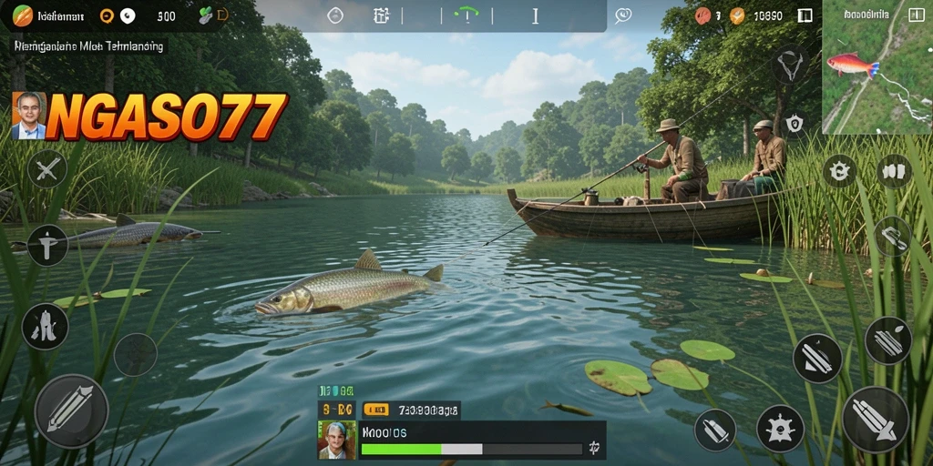 Gameplay seru dalam NGASO77 saat menangkap ikan besar.
