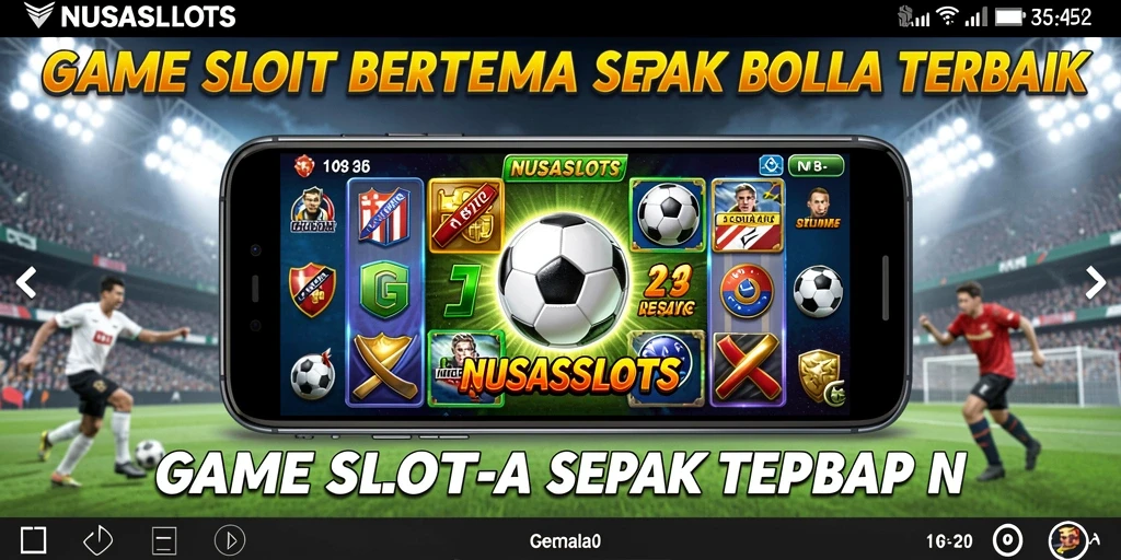 Screenshot gameplay NUSASLOTS dengan tema sepak bola.