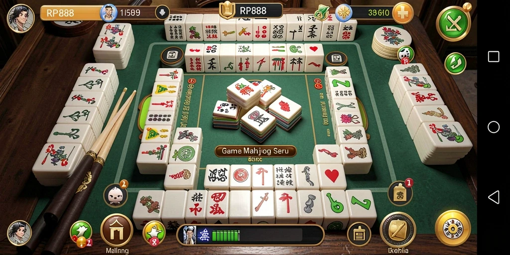 Screenshot gameplay RP888 menampilkan aksi seru permainan Mahjong.